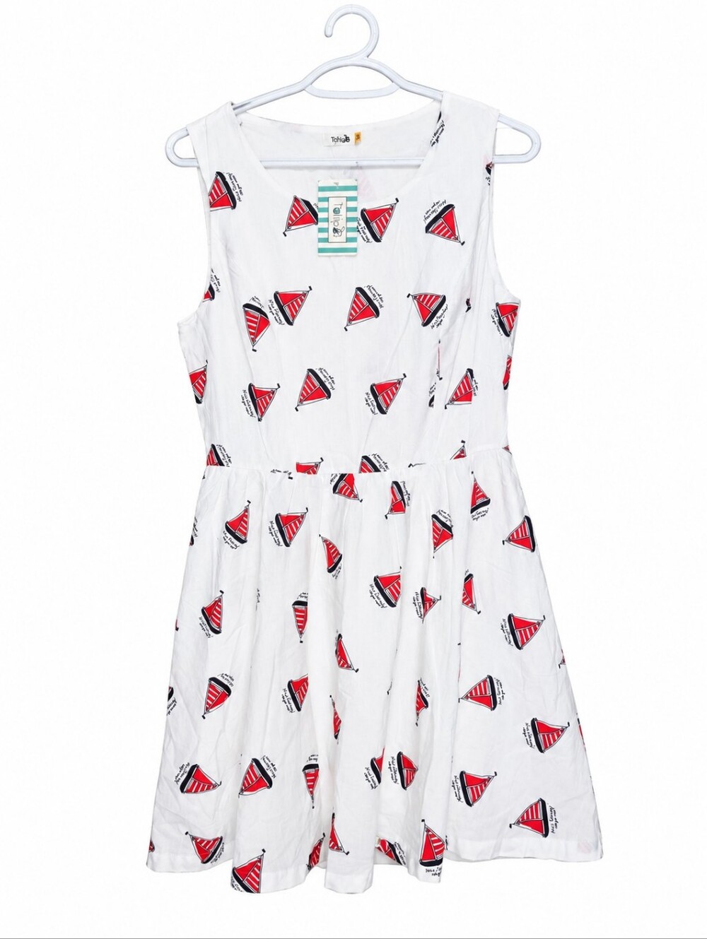 Tulip.B White Red/blue Sailboat Print Summer Dress - Size M